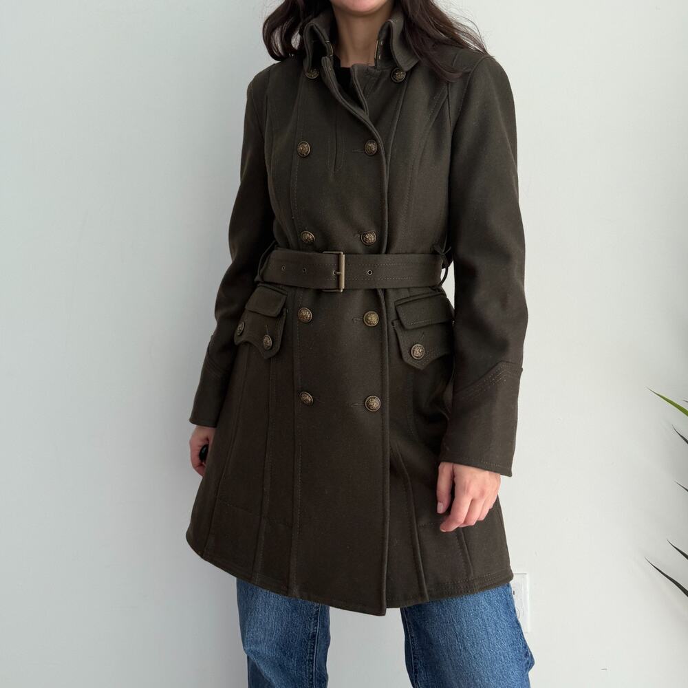 Vintage Worthington Wool Blend Coat Womens Small Green Military Double Breasted - Picture 8 of 14